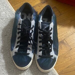 P448 Black and Blue Fur Sneakers